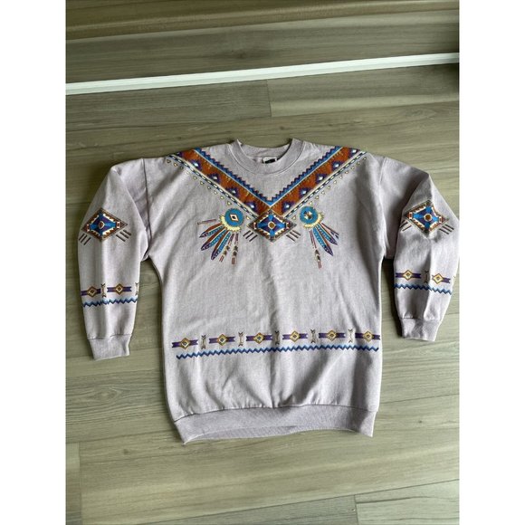 Vintage‎ Lifestyles 90s Aztec Mexican Purple Sweatshirt Adult One Size Made USA - Picture 1 of 15